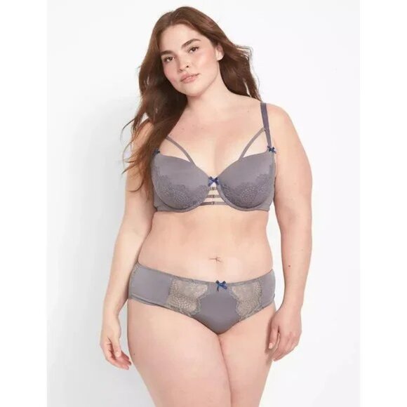 Lane Bryant Cacique Micro Lace Trim Boost Balconette Bra 34F - Picture 2 of 5